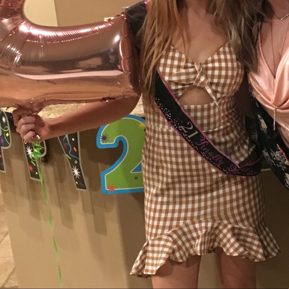 Camel Gingham Dress
